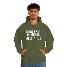 Load image into Gallery viewer, Meal Prep, Mimosas, Meditation - Unisex Heavy Blend™ Hooded Sweatshirt - Professional Hoodrat