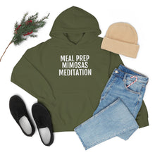 Load image into Gallery viewer, Meal Prep, Mimosas, Meditation - Unisex Heavy Blend™ Hooded Sweatshirt - Professional Hoodrat